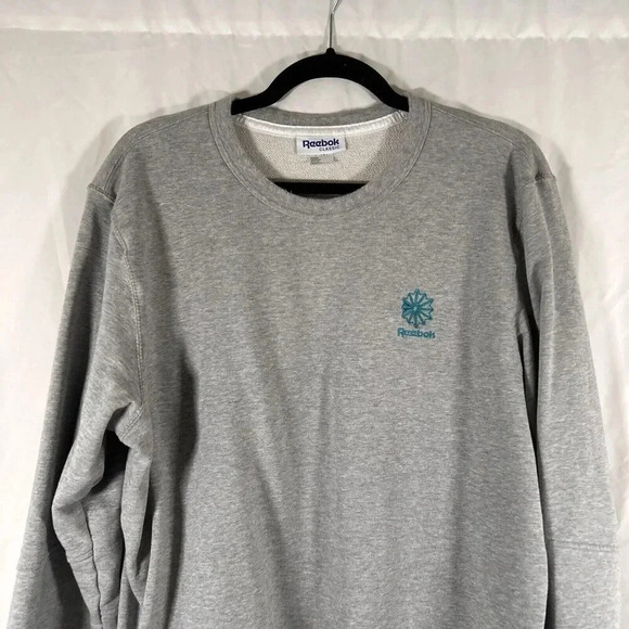 Reebok Classic Sweater Large Grey Long Sleeve Crew Neck 100% Cotton Pullover - Picture 2 of 9